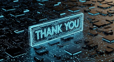 Glowing Neon " Thank You" Sign on a Circuit Board Keywords: thank you, neon, glowing, circuit