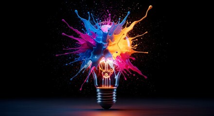 Lightbulb Exploding with Colorful Paint Splatters idea