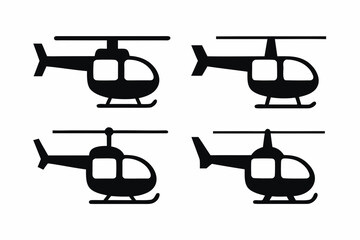 set of Helicopter flying icon silhouette illustration