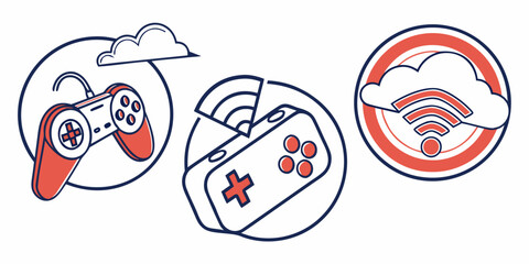 Dynamic gaming controllers and cloud connectivity icons for modern digital experiences