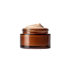 Amber Glass Jar of Luxurious Face Cream with Swirl of Product