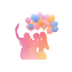 Silhouetted Friends Celebrating with Colorful Balloons