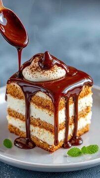 Delicious Chocolate Drizzle on Layered Dessert Cake