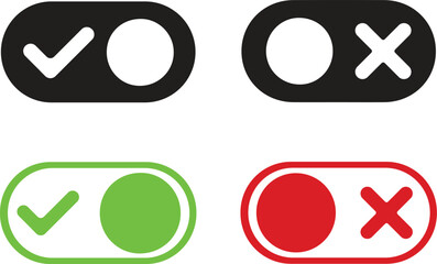 yes and no buttons, tick and cross buttons vector illustration, Toggle switch icons with check mark and cross symbol vector illustration, 