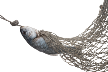 Fish caught in net fishing industry seafood market marine life concept on transparent background