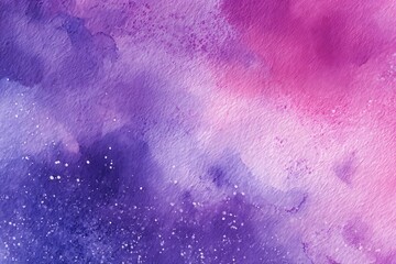 Abstract watercolor background in purple and pink tones. Cosmic theme with paint splashes and drops
