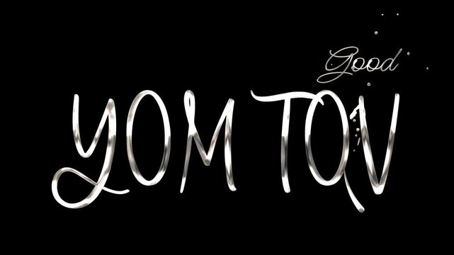 Good yom tov in silver font for jewish holiday designs. Perfect for greeting cards, social media posts, and festive decorations.