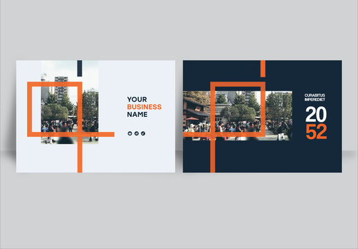 Modern business brochure layout &ndash;  Orange and Black Geometric Book Cover Landscape Layout
