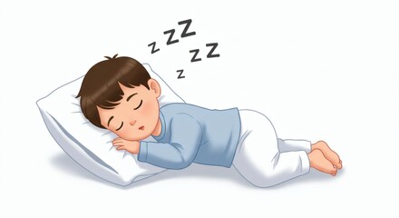 An illustration of a child sleeping soundly. This image is perfect for representing the concepts of sound sleep, rest, and dreams.