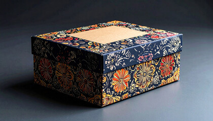 Minimal cardboard packaging box with modern batik pattern for eco friendly branding mockup
