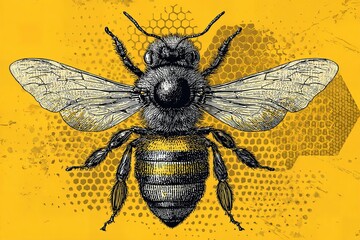 Detailed bee illustration with honeycomb