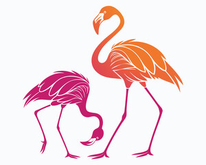 Flamingos standing silhouette illustration