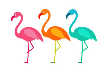 set of Flamingos standing silhouette illustration
