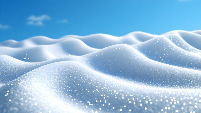Serene snow dunes under a bright blue sky create a peaceful, calming winter wonderland background