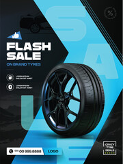 Vertical poster on the topic of car tire sales. Promotion, sale, web design