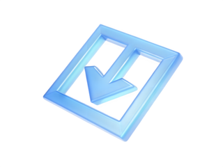 Blue download icon with arrow in a square frame on black background
