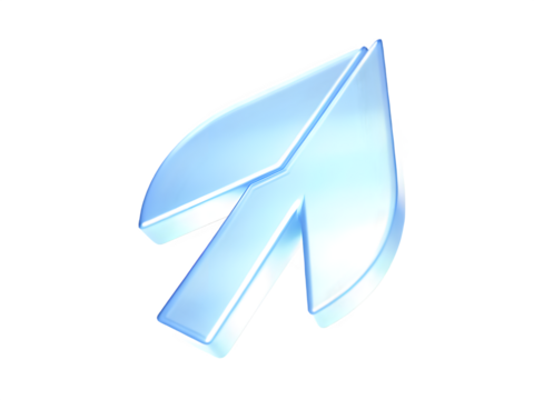 Abstract light blue origami arrow pointing upwards against black background