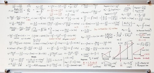 Complex mathematical formulas, equations, and graphs on a whiteboard, illustrating concepts in mathematics, science, and economics, math, concept