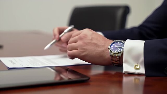Businessman Reviewing Documents at Desk