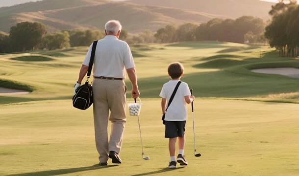Grandfather Teaching Child Golf: Generations Sharing Skills and Passion for the Game
