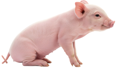 Cute pink piglet sitting calmly, showcasing its playful nature against a simple background