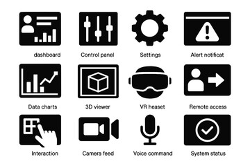 Camera control twin alert virtual remote settings vector panel interaction interface voice
