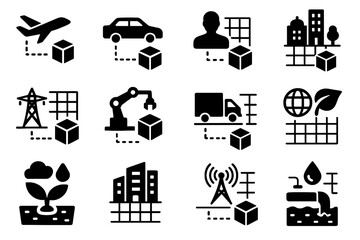 Agriculture icon grid process management virtual building twin vector monitoring icons digital