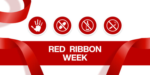 Red Ribbon Week. Red ribbon, hand and more. Suitable for posters, banners and social media. White background.