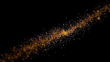 Fine gold dust particles suspended in air against a stark black backdrop,  fine,  black background