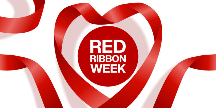 Red Ribbon Week. Heart shaped red ribbon. Suitable for posters, banners and social media. White background.