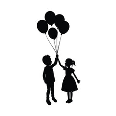 Children with Balloons Silhouette