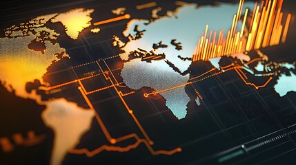 Global binary code network on world map illustration for international business communication concept