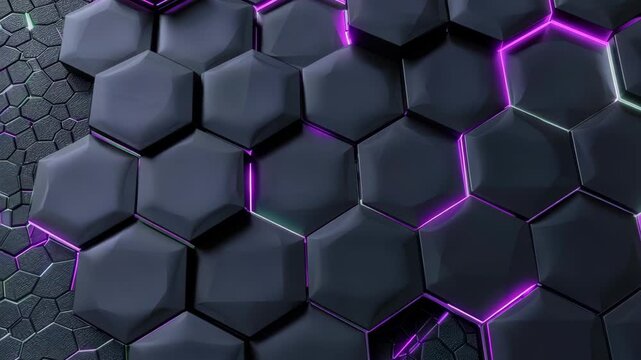 Stunning abstract design featuring a hexagonal pattern illuminated by vibrant neon lights. Perfect for technology themes, wallpapers, and graphic designs.