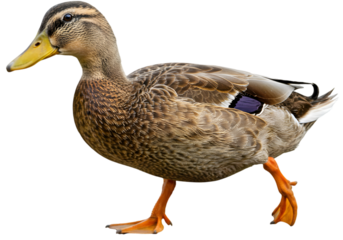 A mallard duck walking gracefully on a path surrounded by lush greenery and tranquil water