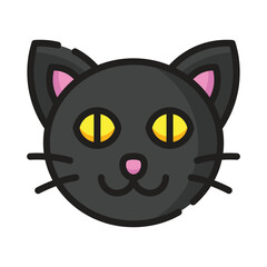 Cute black cat face with yellow eyes, Halloween spooky animal vector illustration