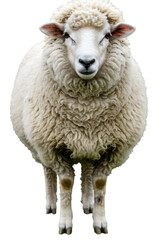 Fototapeta premium A fluffy sheep standing upright in a green pasture, with a clear blue sky in the background