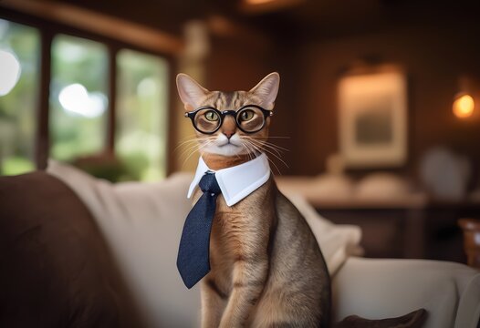 A fashionable and stylish cat elegantly dressed in a shirt and tie, embodying a quirky and professional persona