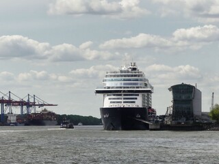 Cruise ship in port of Hamburg.