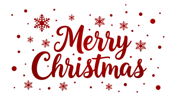 Red festive script text with snowflakes and circles isolated on a transparent background christmas holiday