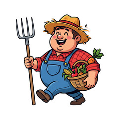 farmer with a shovel and vegetable bucket  