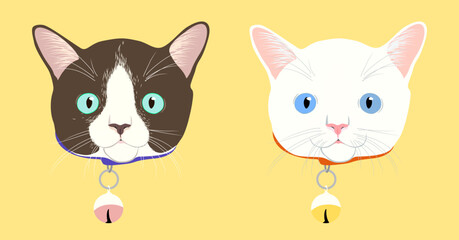 Tuxedo cats or Bicolor and White Cats Head Portraits Vector Illustration Bundle