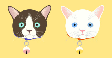 Fototapeta premium Tuxedo cats or Bicolor and White Cats Head Portraits Illustration Bundle