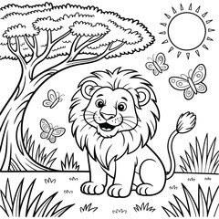 Cute Adorable cartoon lion line art coloring book page for kids and children sketch drawing activity book safari animal Print © Hurjahan Khatun