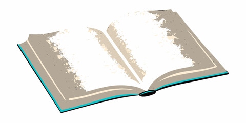 Open book with blank pages and textured cover on a white background