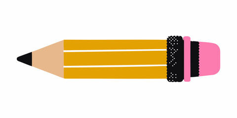 A whimsical yellow pencil with a pink eraser and a decorative black band with white dots