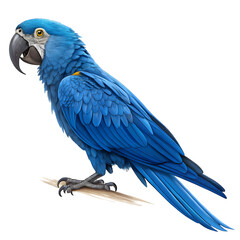 Obraz premium Vibrant blue hyacinth macaw parrot perched on a branch against a black background