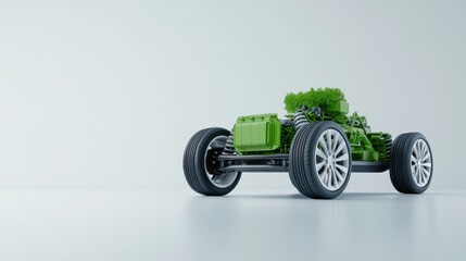 Green Electric Vehicle Chassis Model on Clean White Background