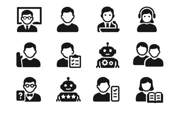 Fototapeta premium Icon support peer assistant content class avatar icons bot feedback classroom vector