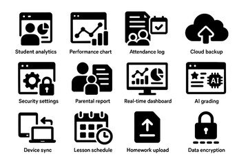 Device vector student classroom chart icons ai grading data upload icon encryption