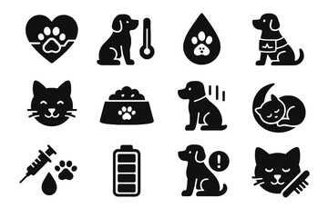 Health pet temperature hydration mood icons nutrition alert vaccine indicator icon schedule